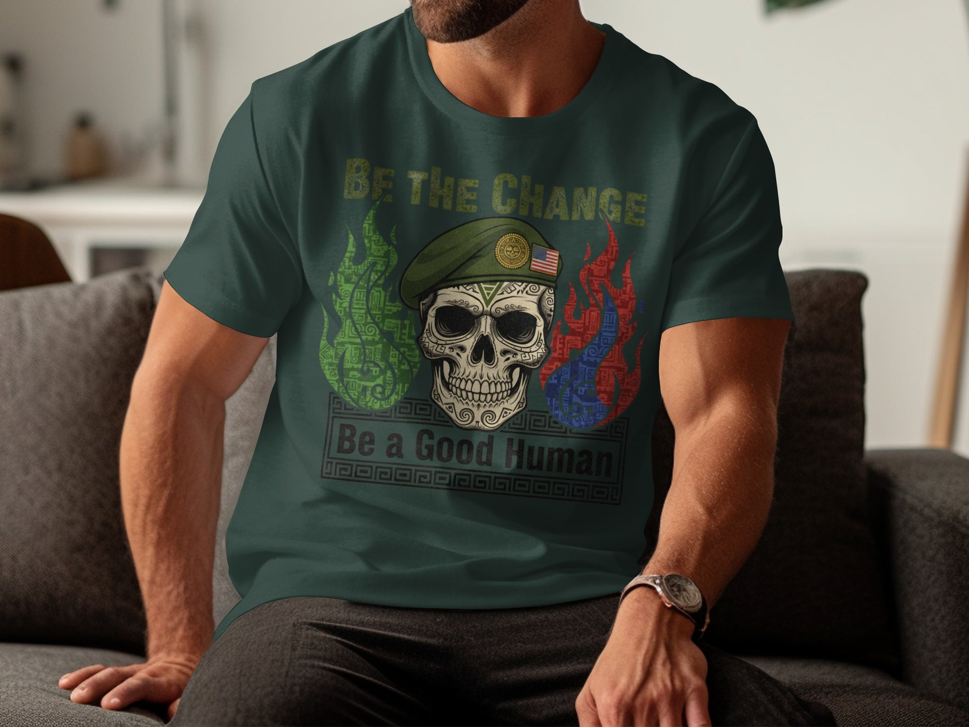 Be The Change Be a Good Human Skull Graphic Shirt