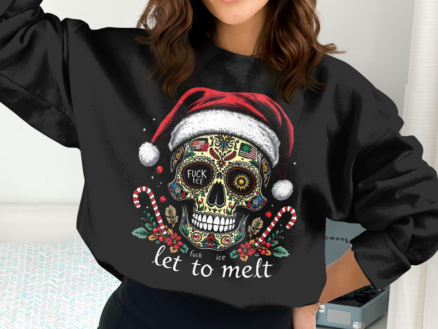 Let to Melt Skull Santa Hat Long Sleeve Top