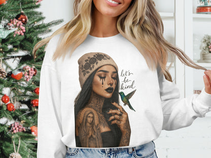 Let's Be Kind Tattooed Woman Christmas Sweatshirt product type