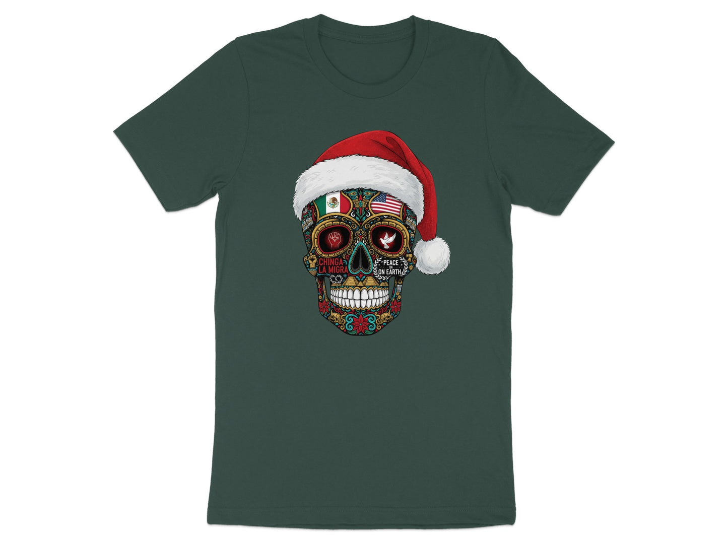 Festive Skull with Santa Hat Graphic T-Shirt