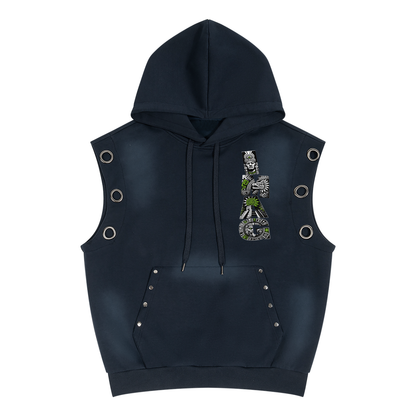 Unisex Vintage Wash Sun Fade Sleeveless Hoodie