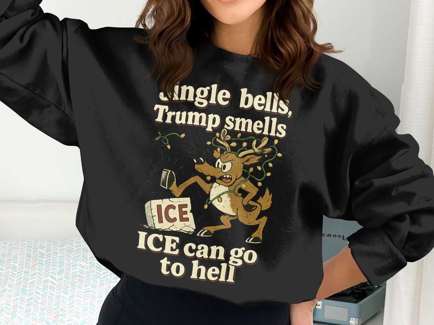 Jingle Bells Trump Smells ICE Funny Sweatshirt