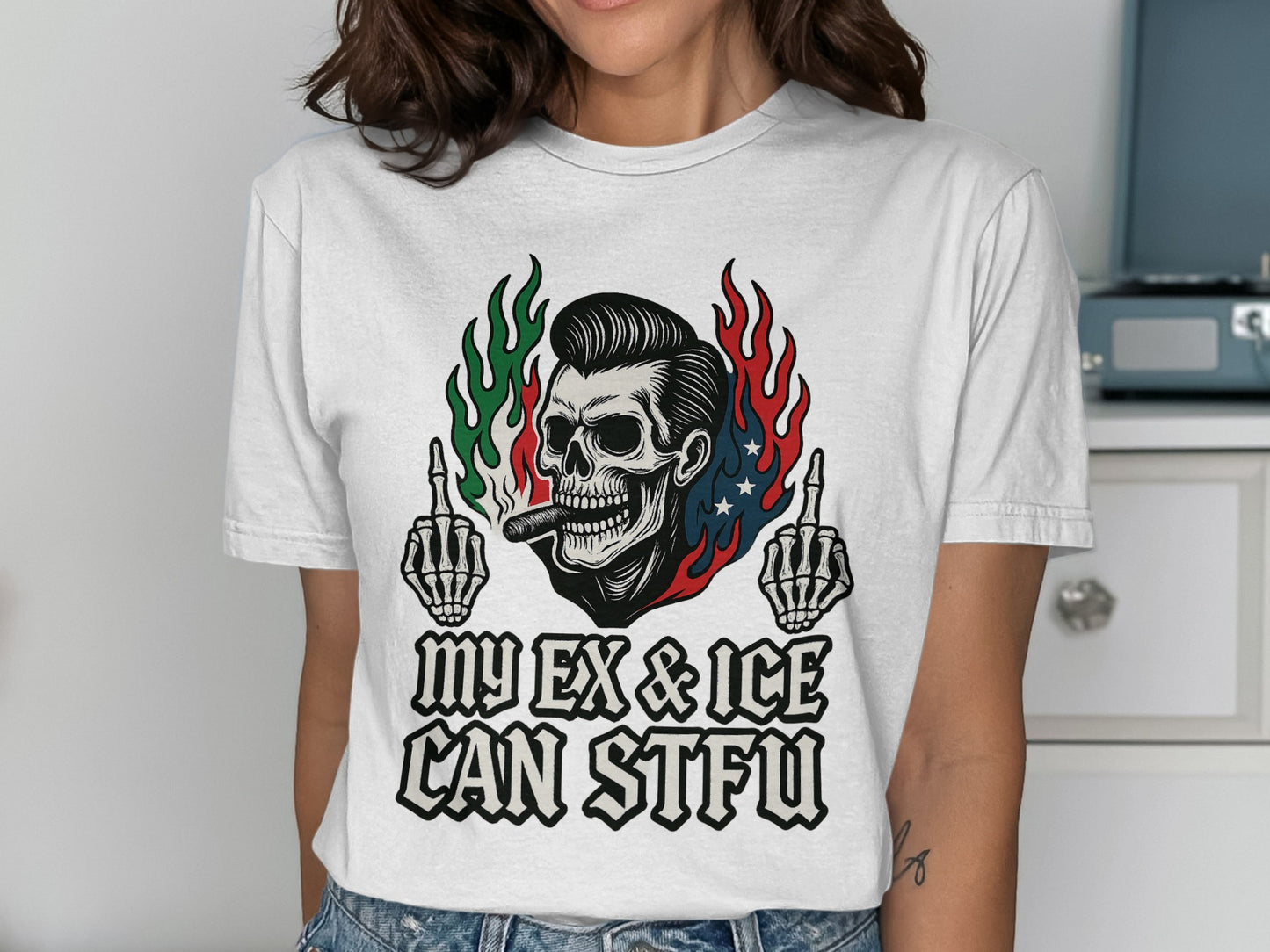 My Ex and Ice Can STFU Skull Graphic T-shirt Product