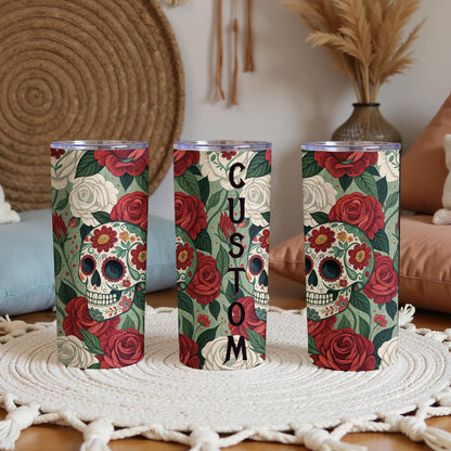 Personalized Sugar Skull and Roses Tumbler product