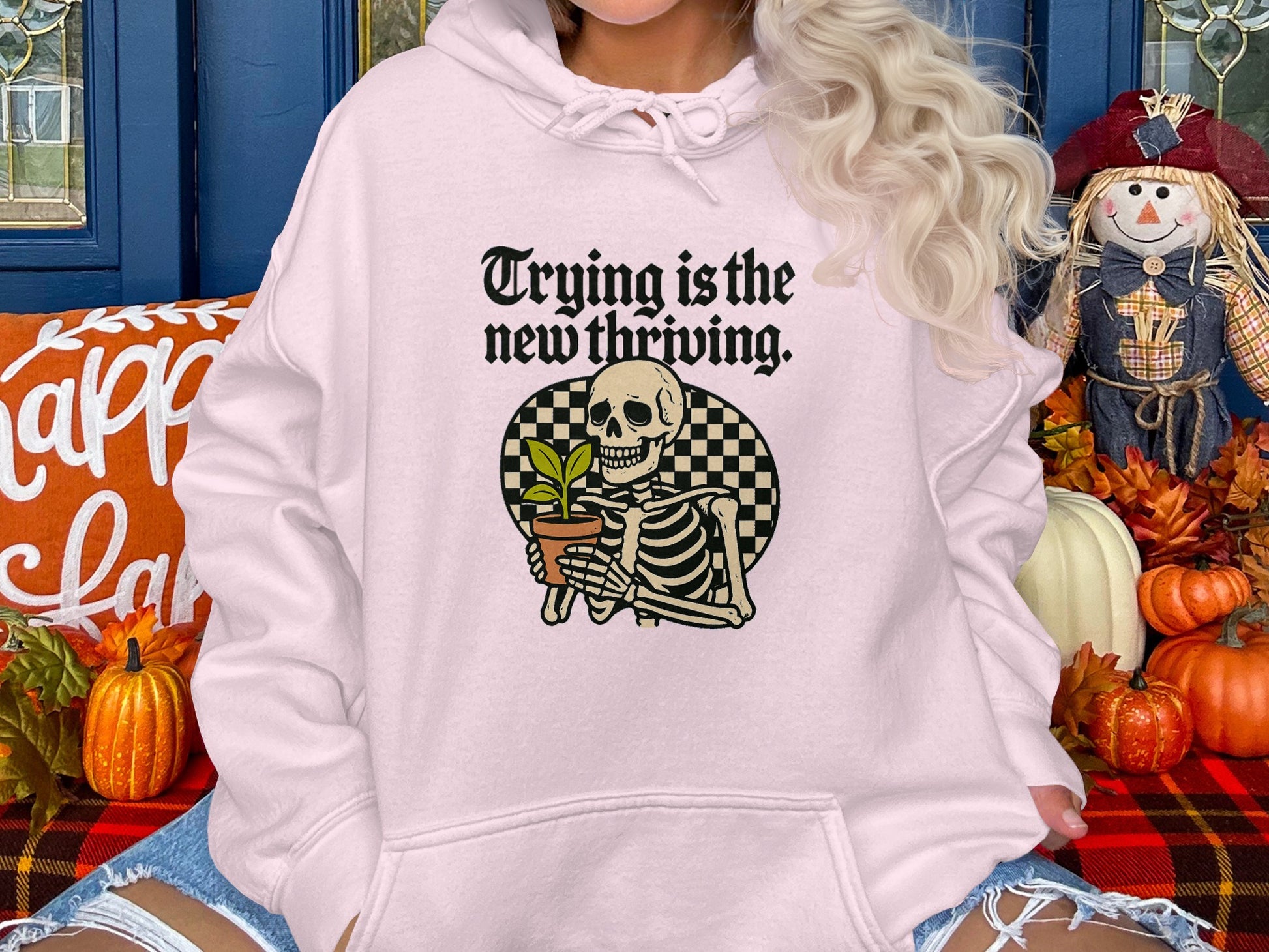 Trying is the New Thriving Skeleton graphic hoodie product