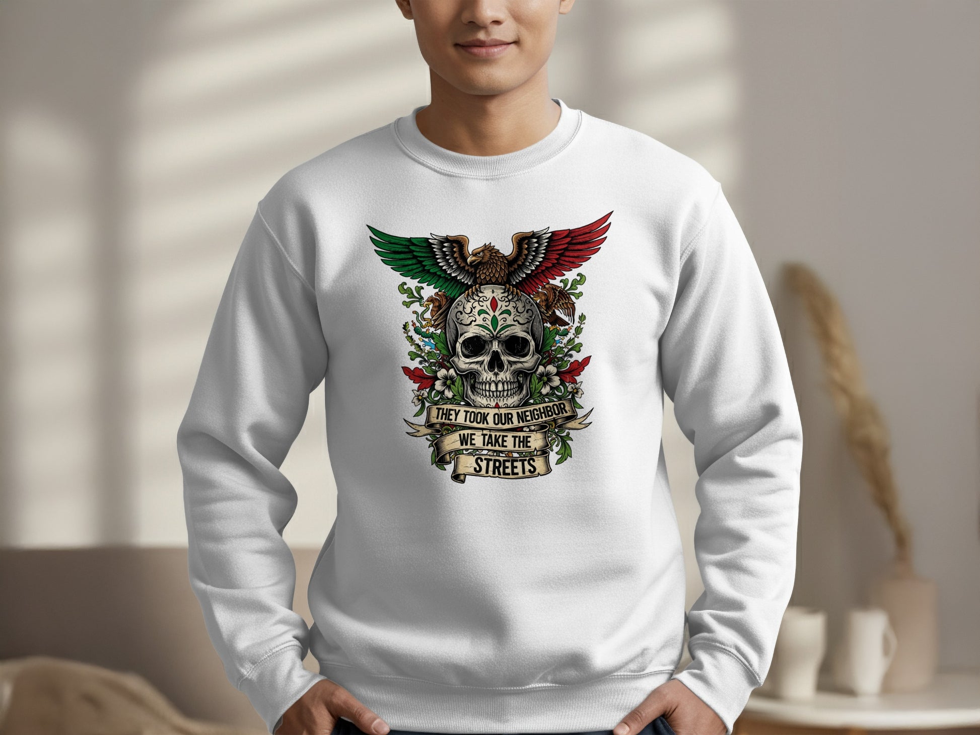 Skull and Eagle Design White Sweatshirt product type