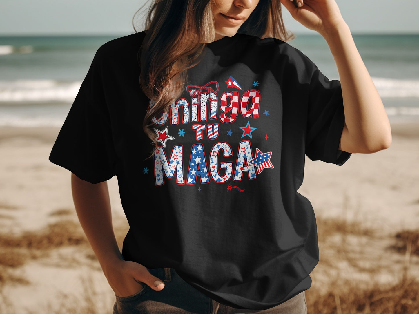 Chinga Tu Maga Patriotic Graphic Beach T-shirt product