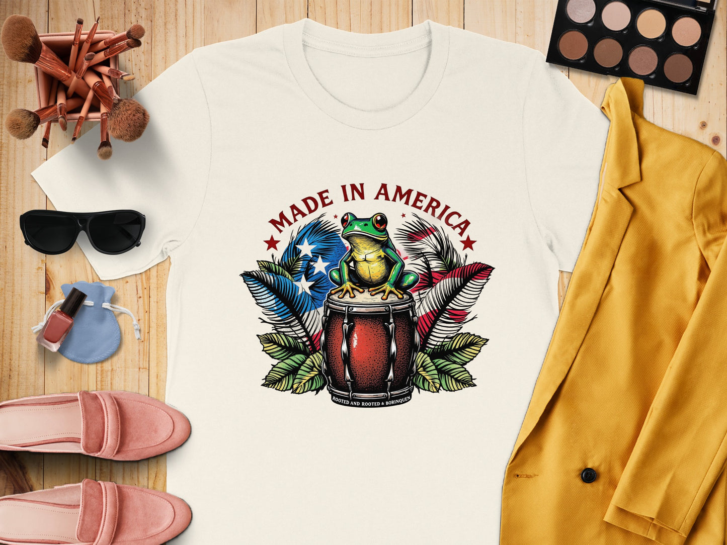 Made In America Frog Drumming Graphic T-shirt