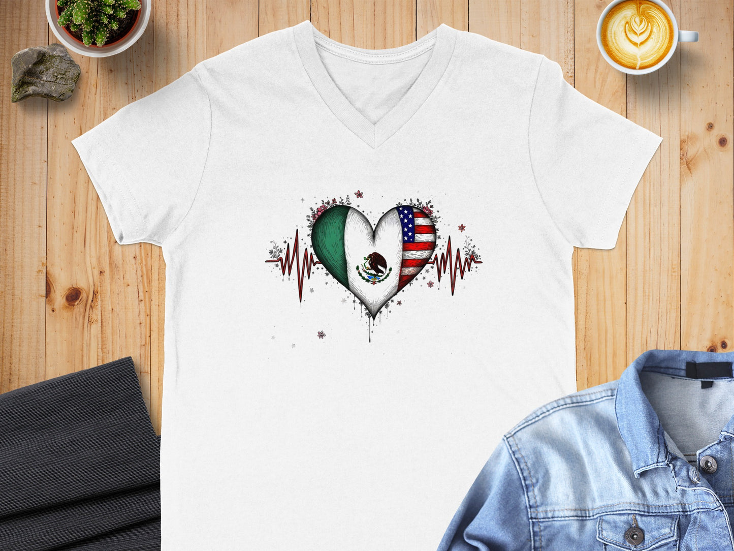 Mexican and American Heartbeat Design T-shirt product