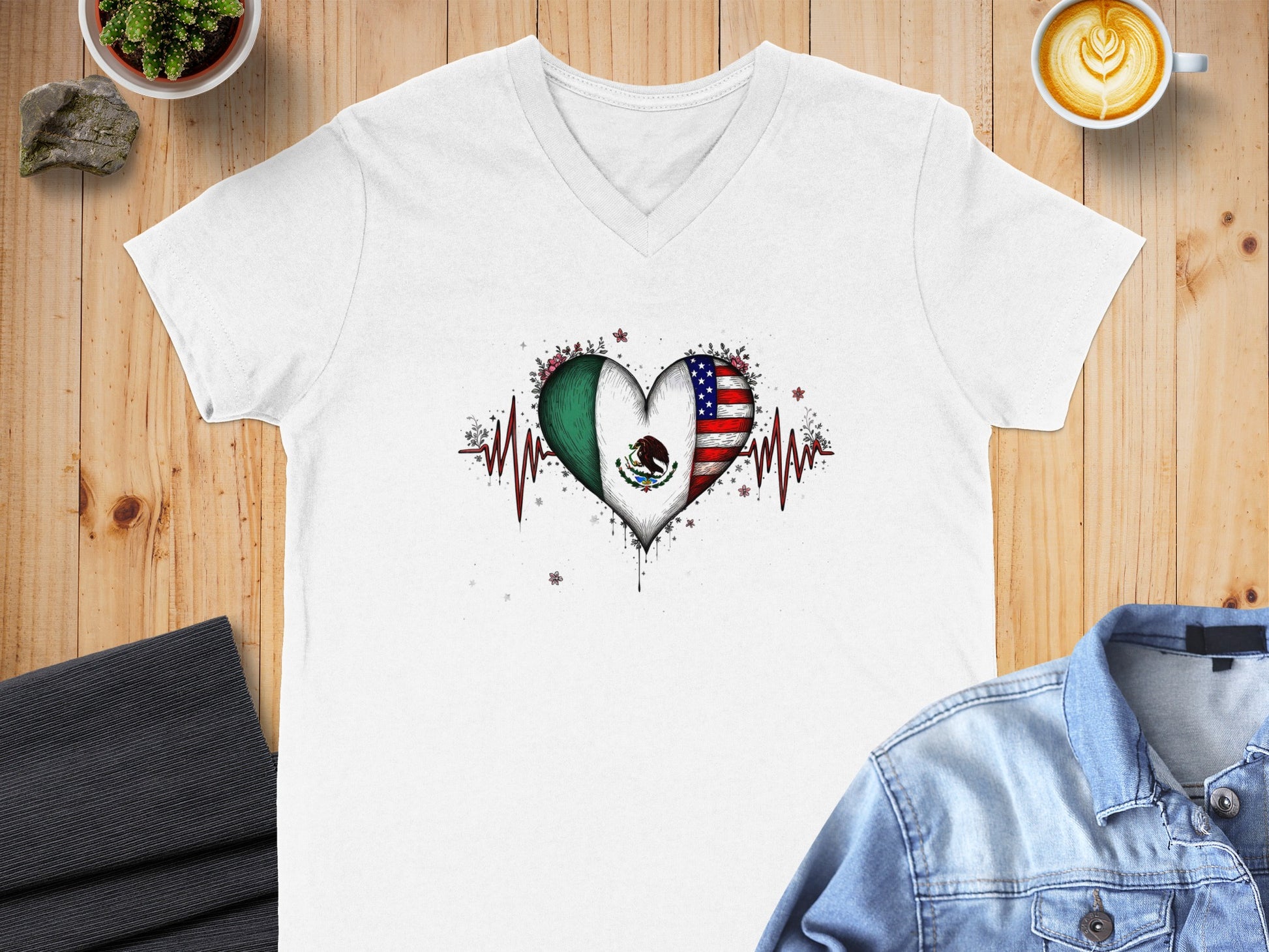 Mexican and American Heartbeat Design T-shirt product