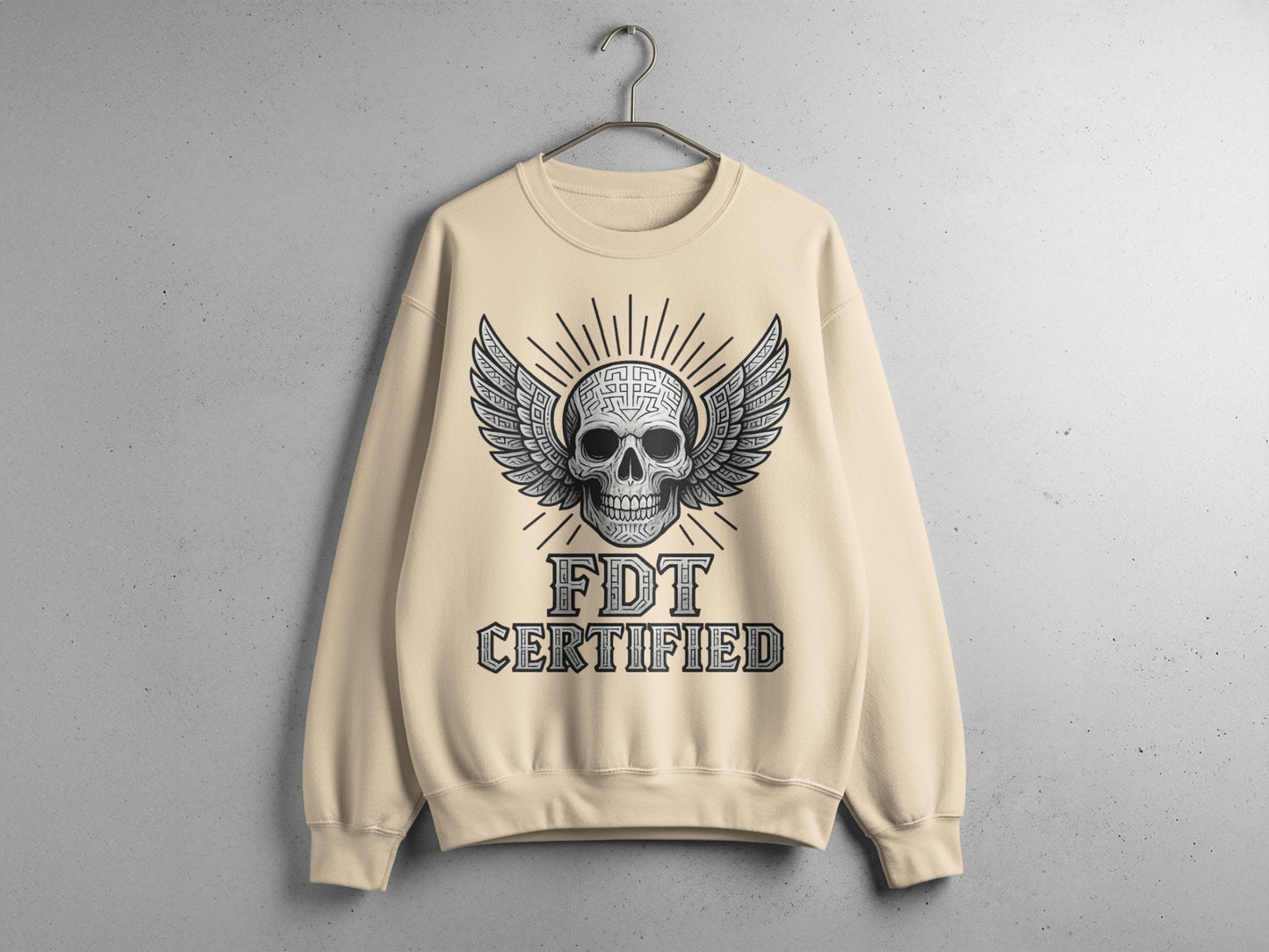 FDT Certified Skull with Wings Detailed Print Sweatshirt