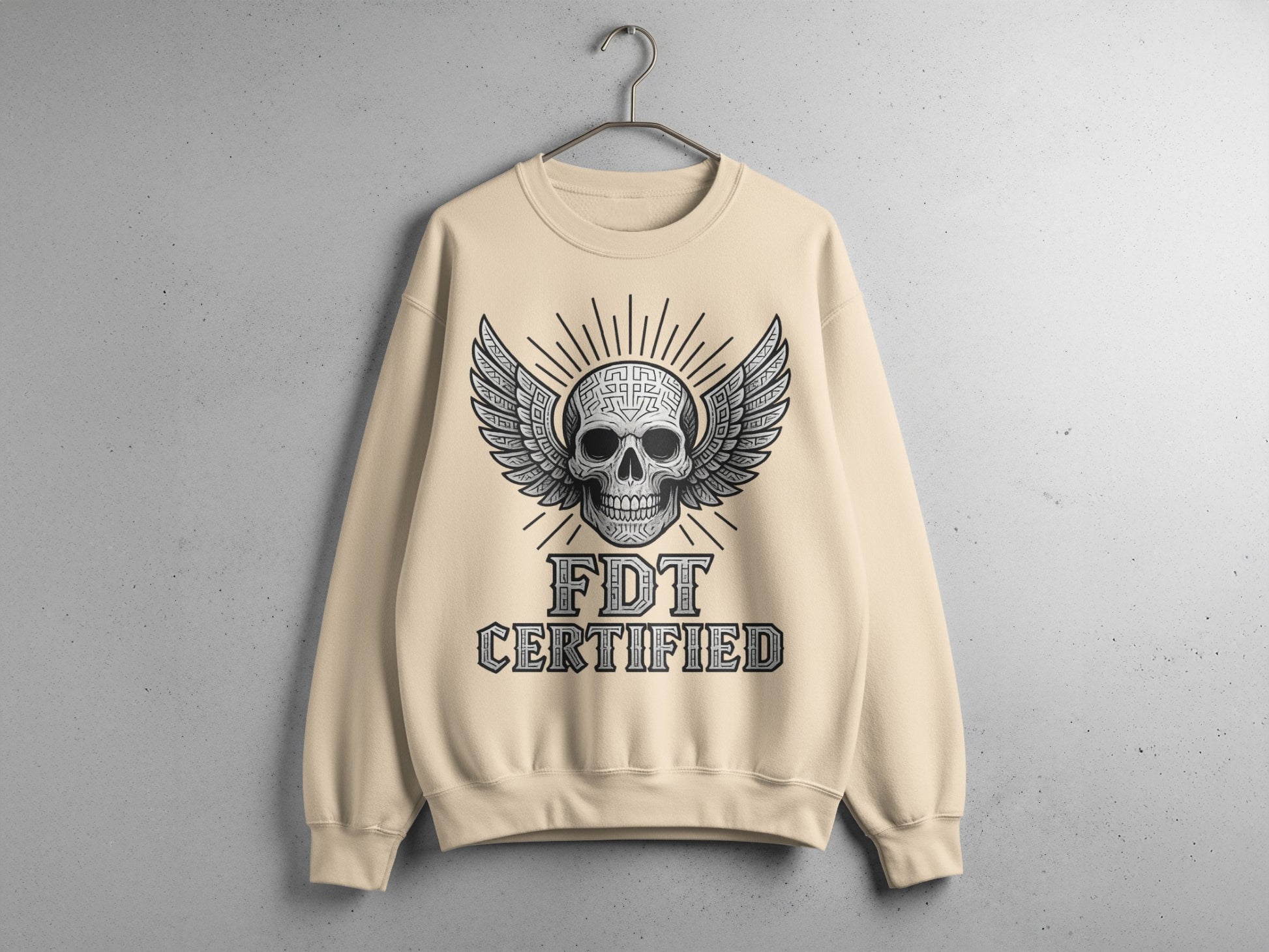 FDT Certified Skull with Wings Detailed Print Sweatshirt