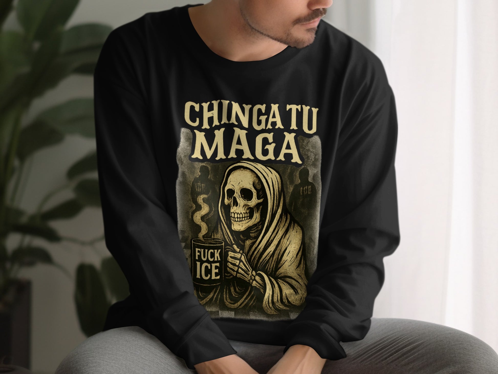 Chinga Tu Maga Fuck Ice Skull Graphic Sweatshirt