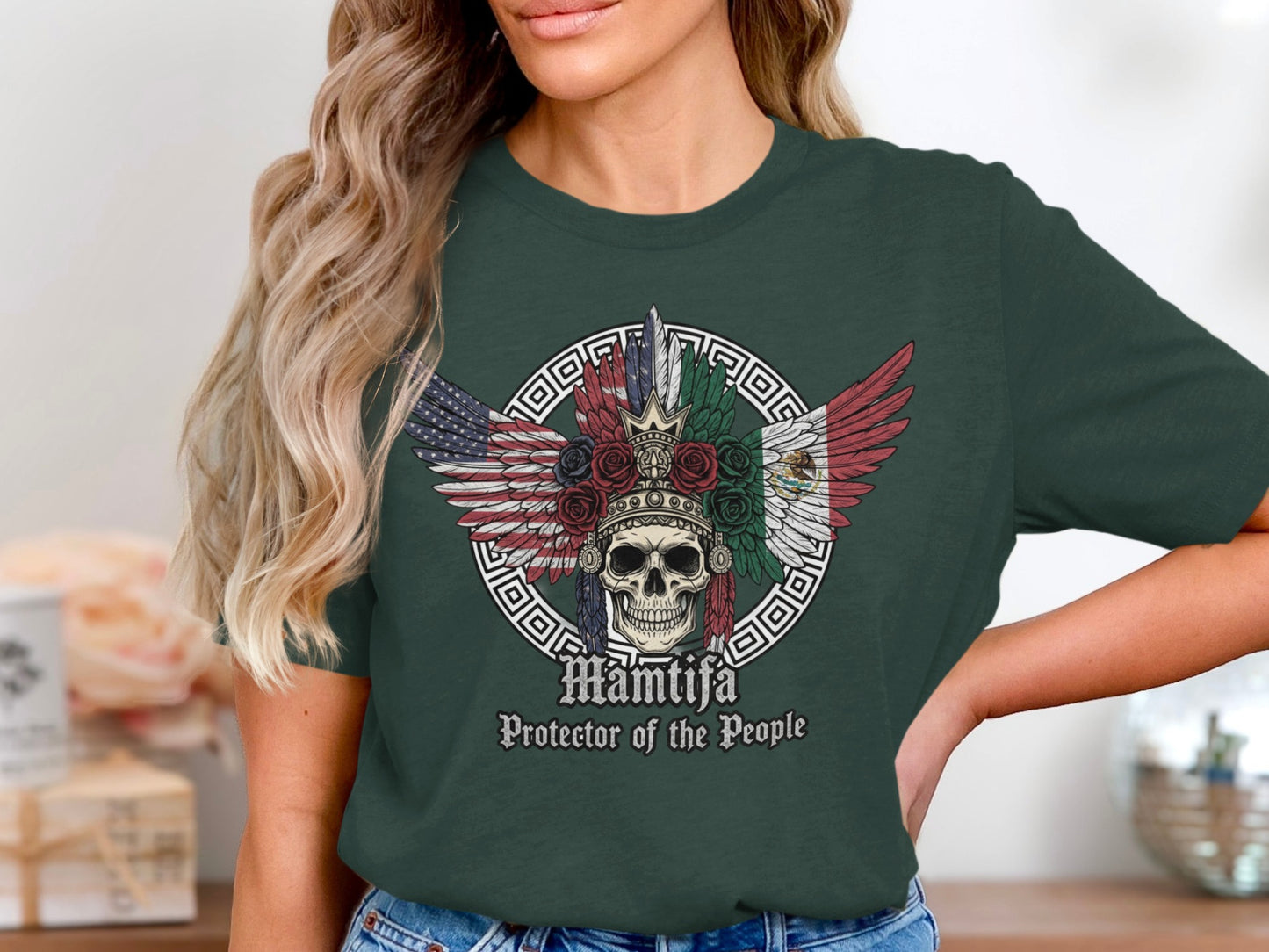 Mamita Protector of the People Skull Wing Graphic Shirt