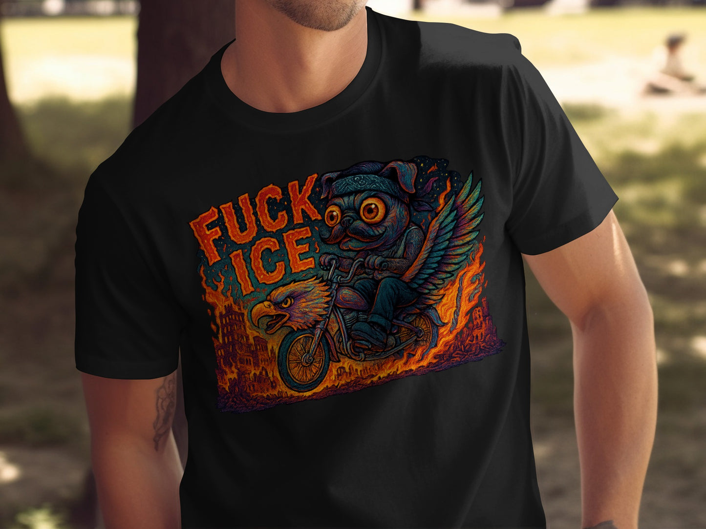 Fuck Vice Pug Riding Bicycle Graphic T-Shirt product