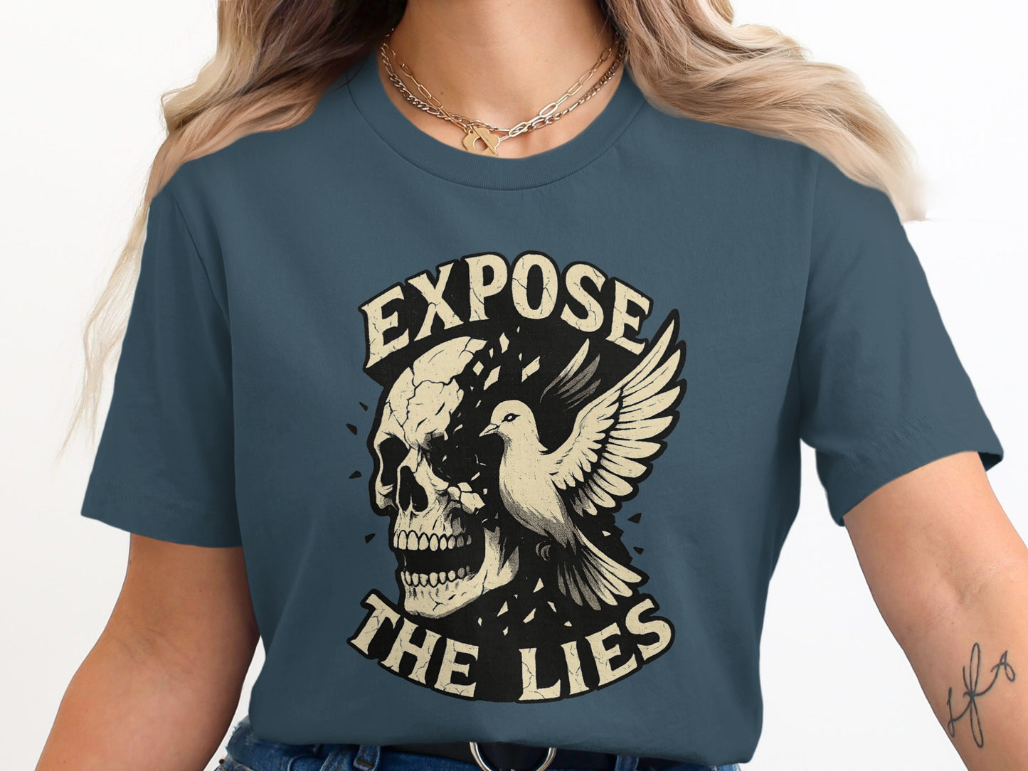 Expose The Lies Skull Graphic Statement Tee product