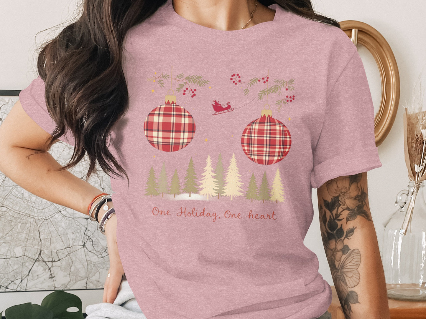 One Holiday One Heart Plaid Ornaments T-Shirt