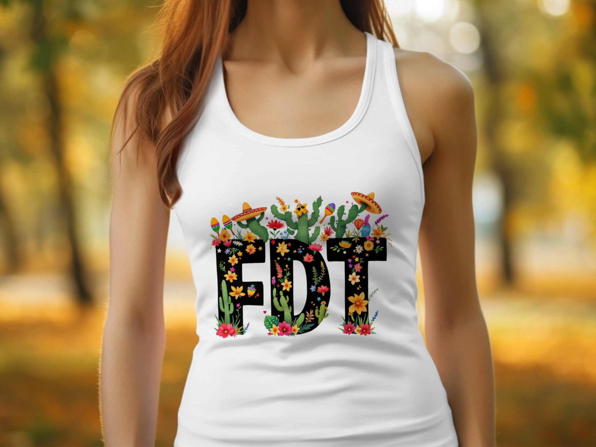 Colorful Floral Cactus Themed Graphic Tank Top product