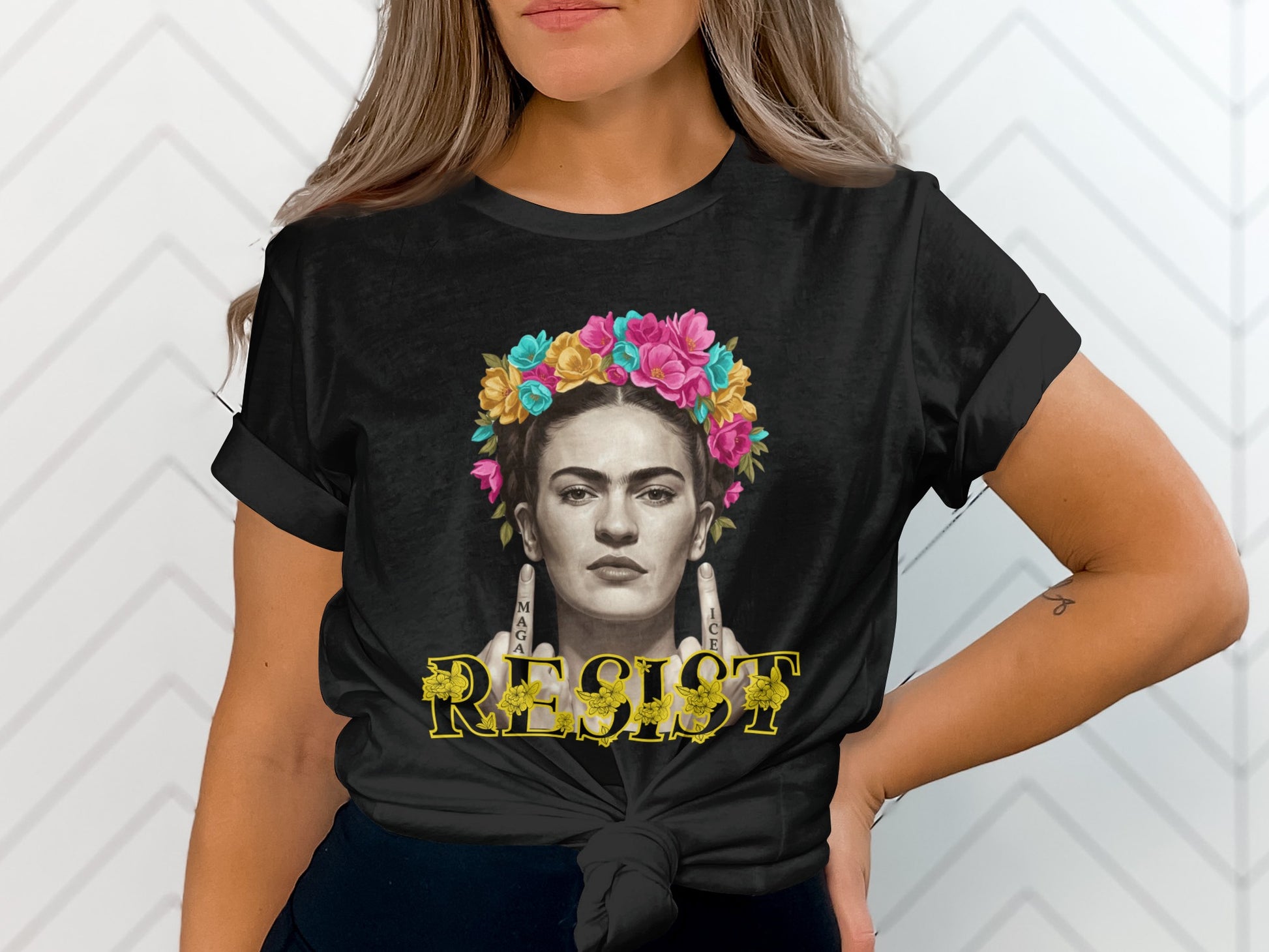 Frida Kahlo Colorful Flower Crown Resist T-shirt