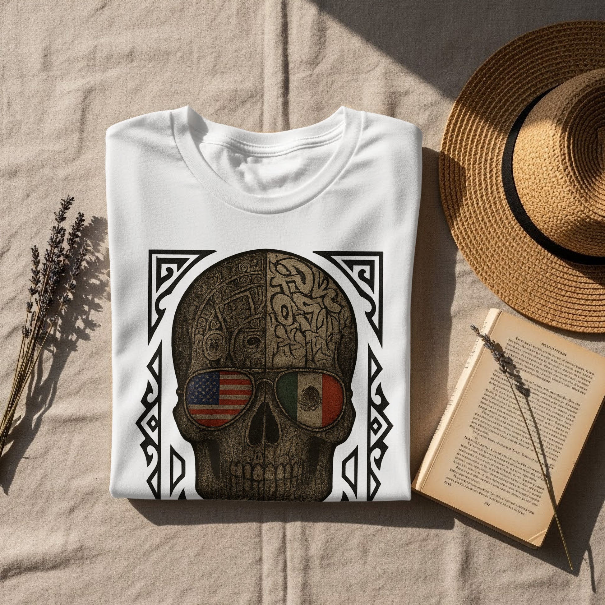 Day of the Dead Skull with Flags Graphic T-Shirt