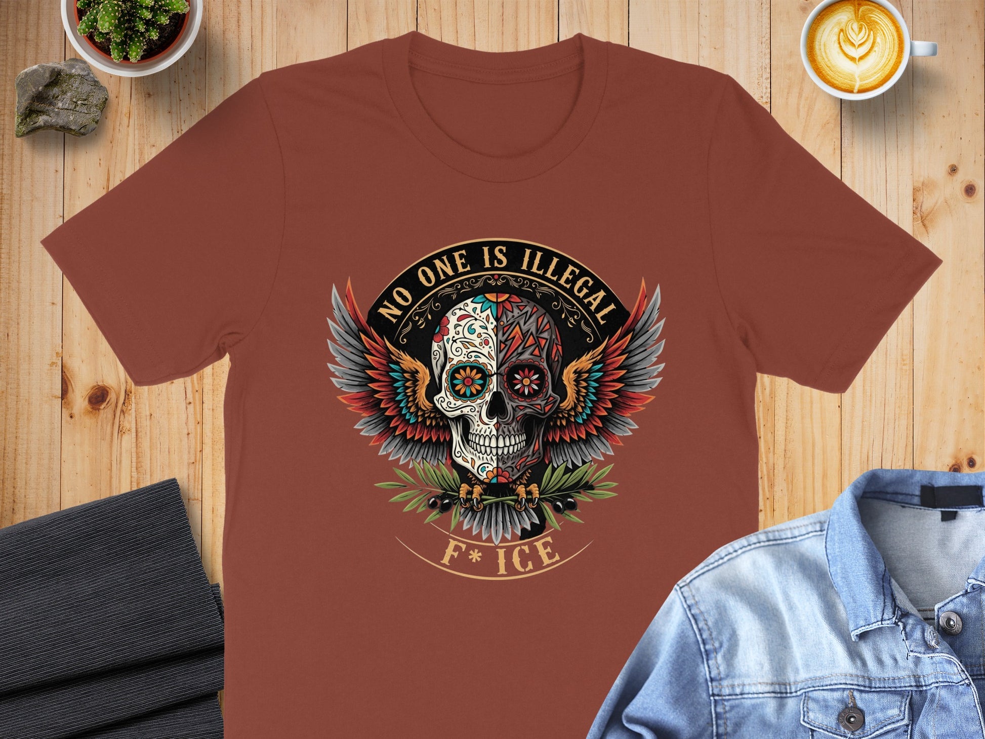 No One Is Illegal Skull Design Statement T-shirt product