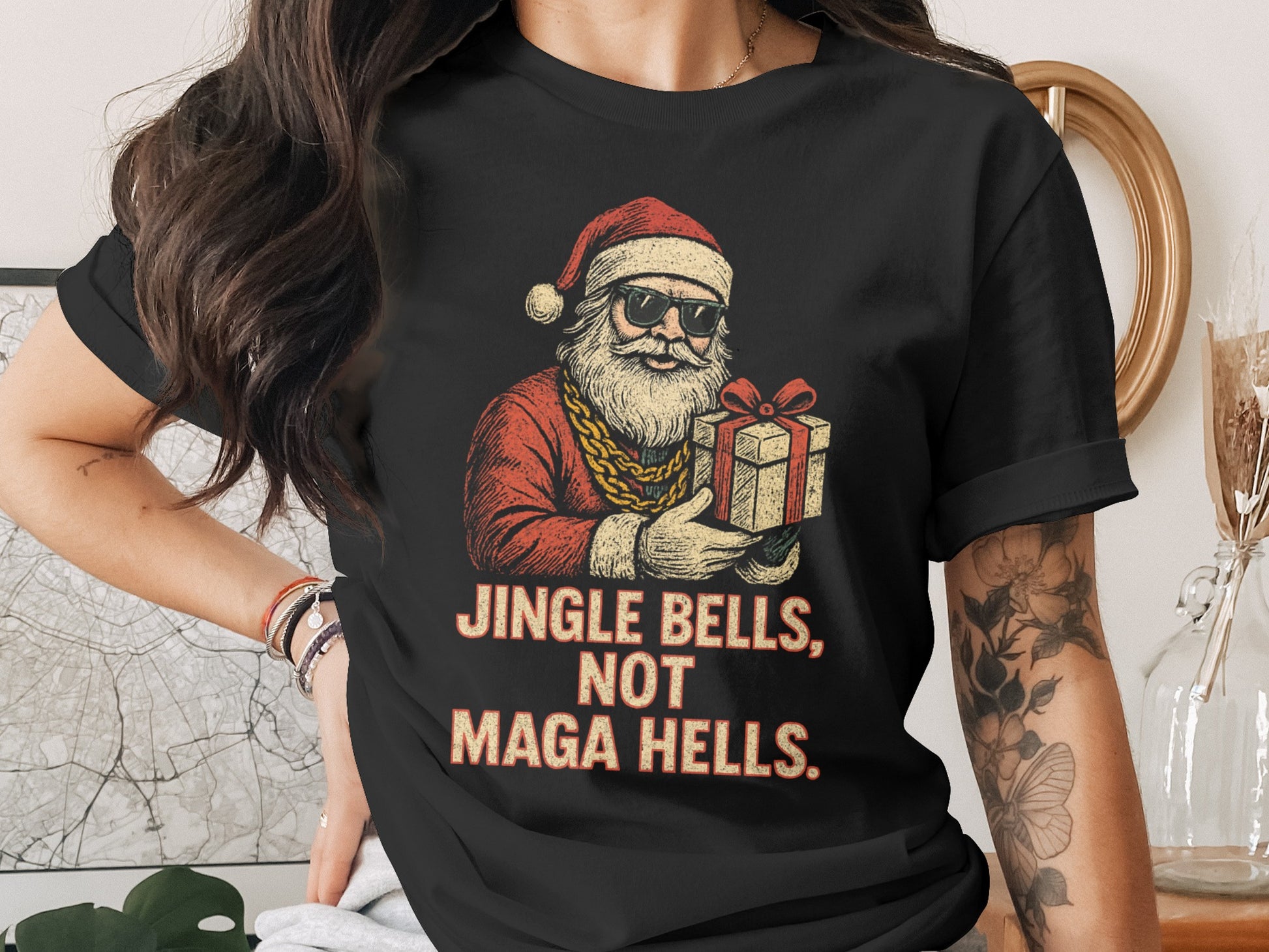 Jingle Bells Not Maga Hells Santa T-Shirt