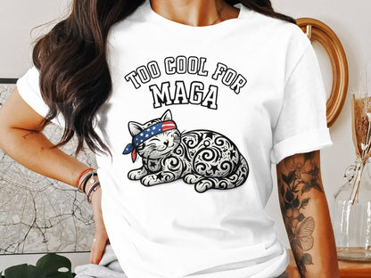 Too Cool For MAGA Cat Graphic White T-Shirt product type