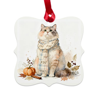 Adorable Cat Illustration with Festive Scarf Ornament