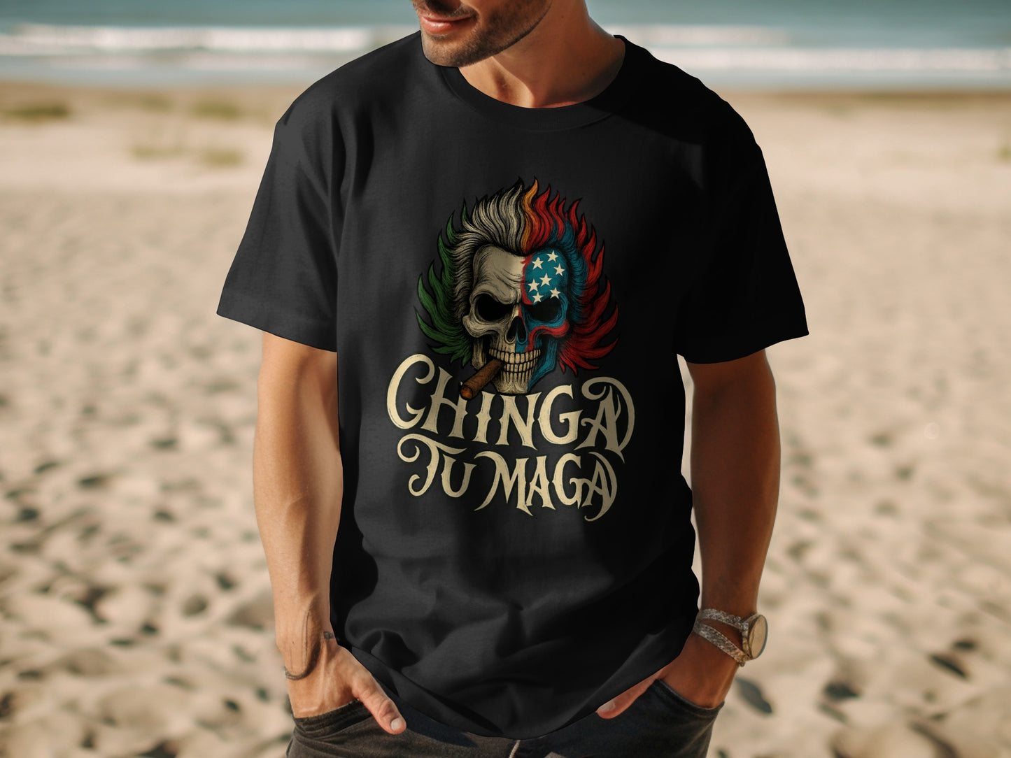 Chinga Tu Maga Graphic Skull Beachwear T-shirt product type