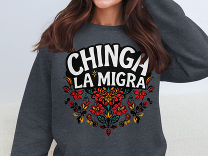Bold Floral Chinga La Migra Graphic Sweatshirt product