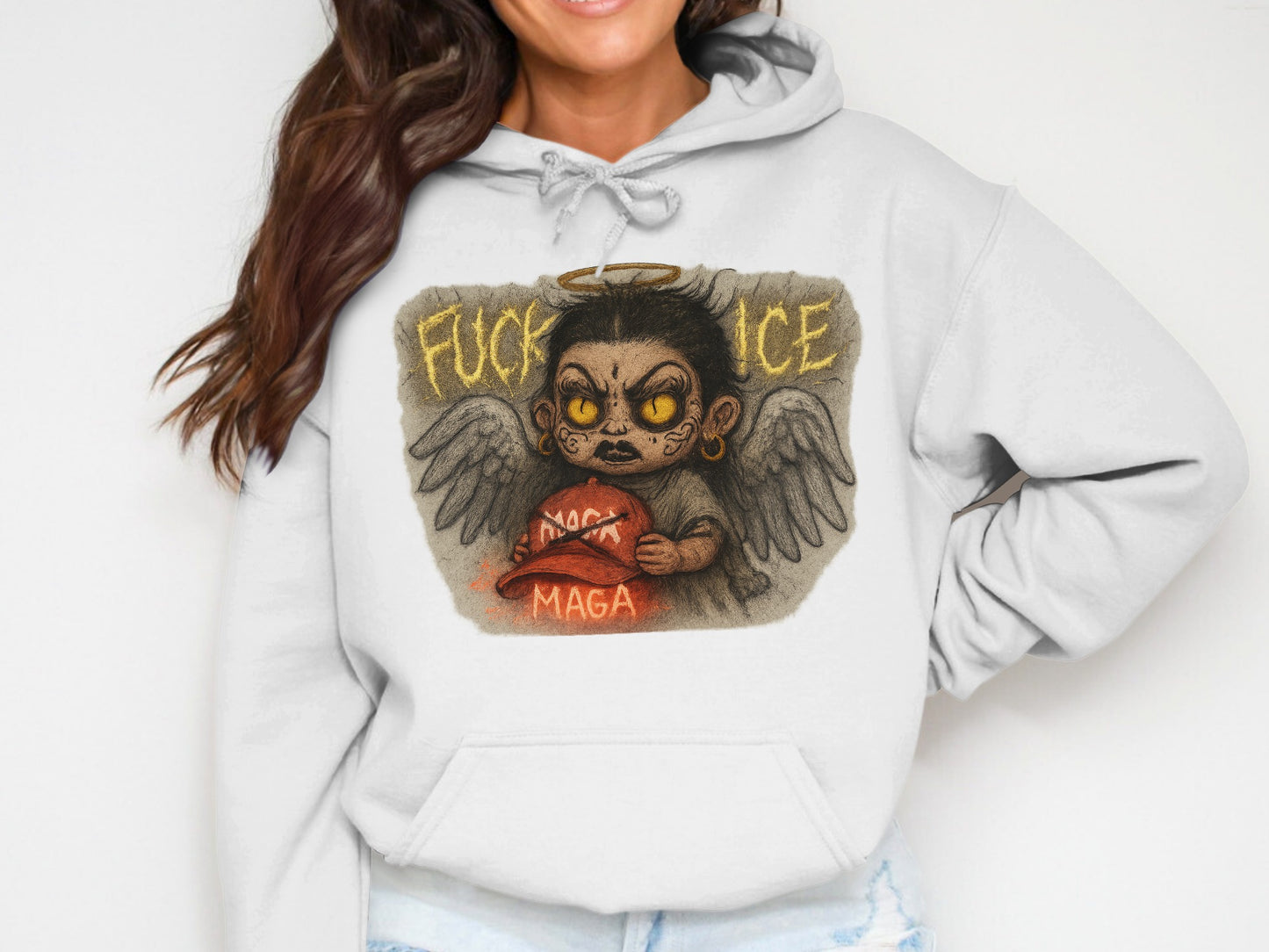 Bold Artistic Angel with Hat Design Hoodie product