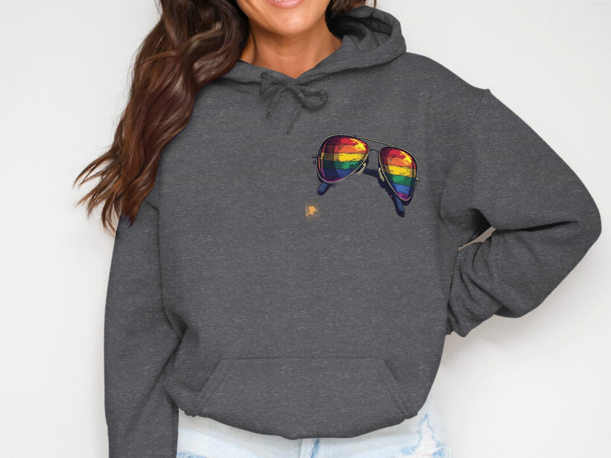 Rainbow Sunglasses Graphic Charcoal Hoodie product type