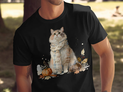 Cute Cat Wearing Scarf Fall Season Shirt