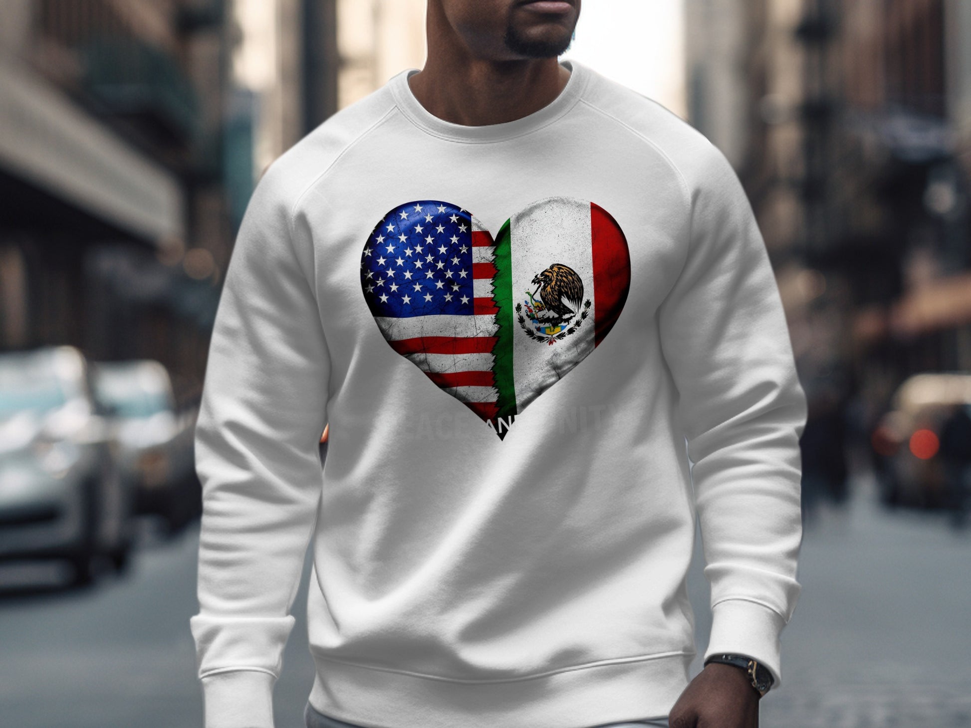 Heart Shaped USA and Mexico Flag Design Sweatshirt product