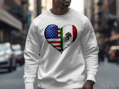 Heart Shaped USA and Mexico Flag Design Sweatshirt product