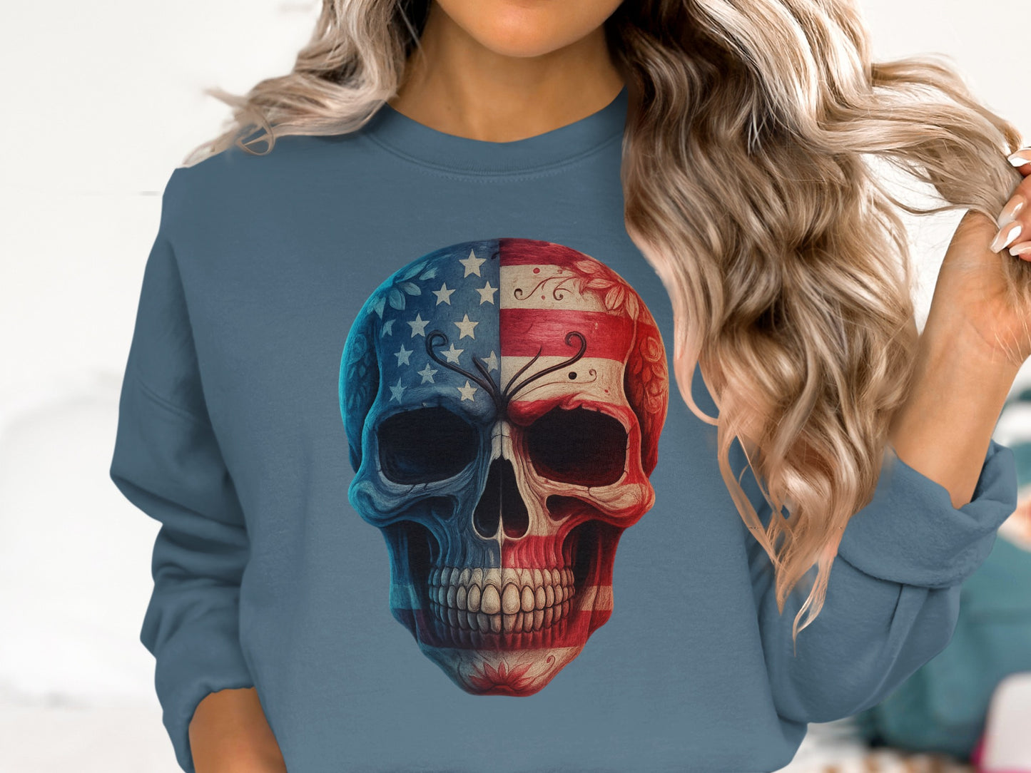 American Flag Skull Print Graphic Sweatshirt product type