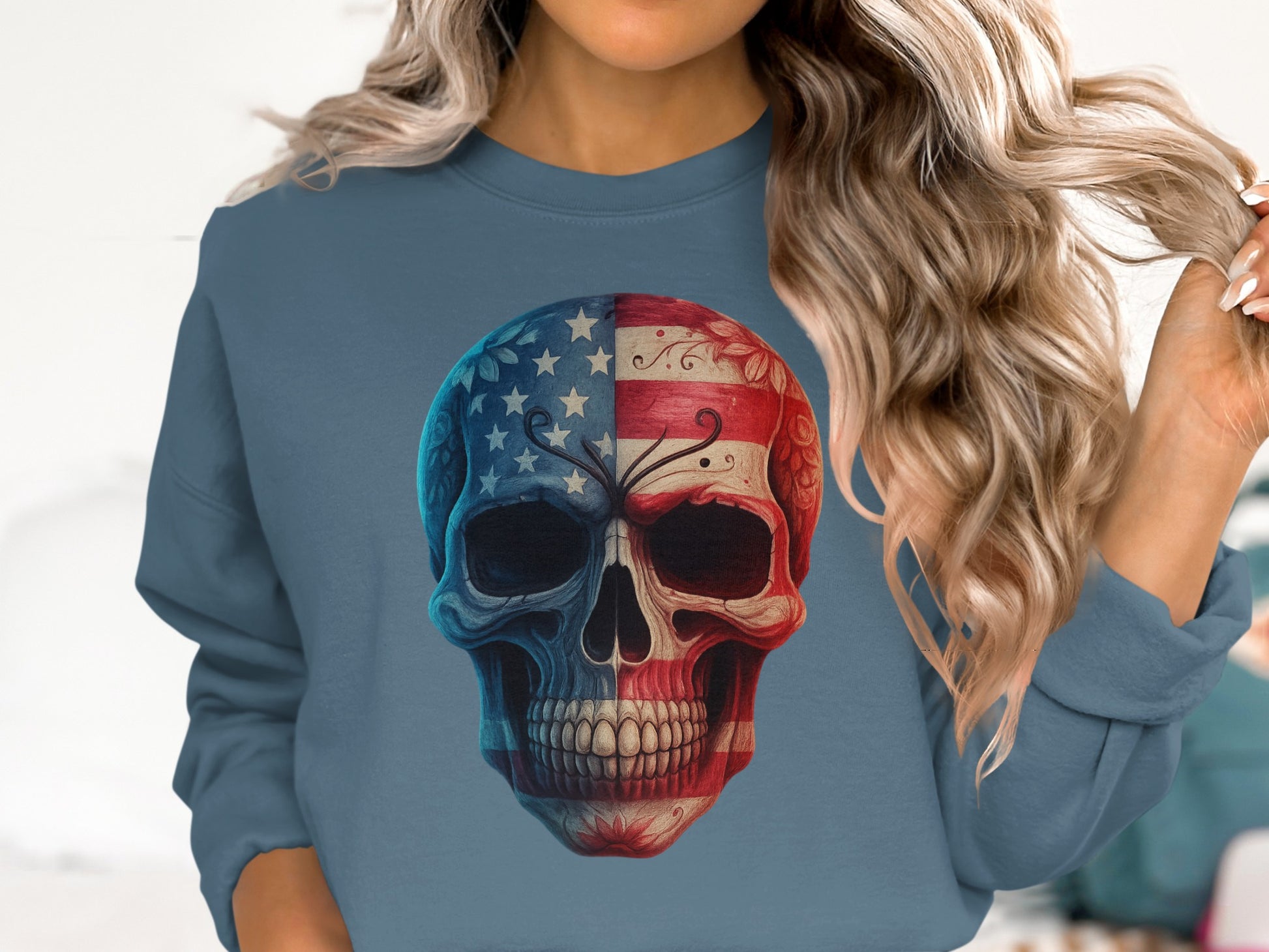American Flag Skull Print Graphic Sweatshirt product type