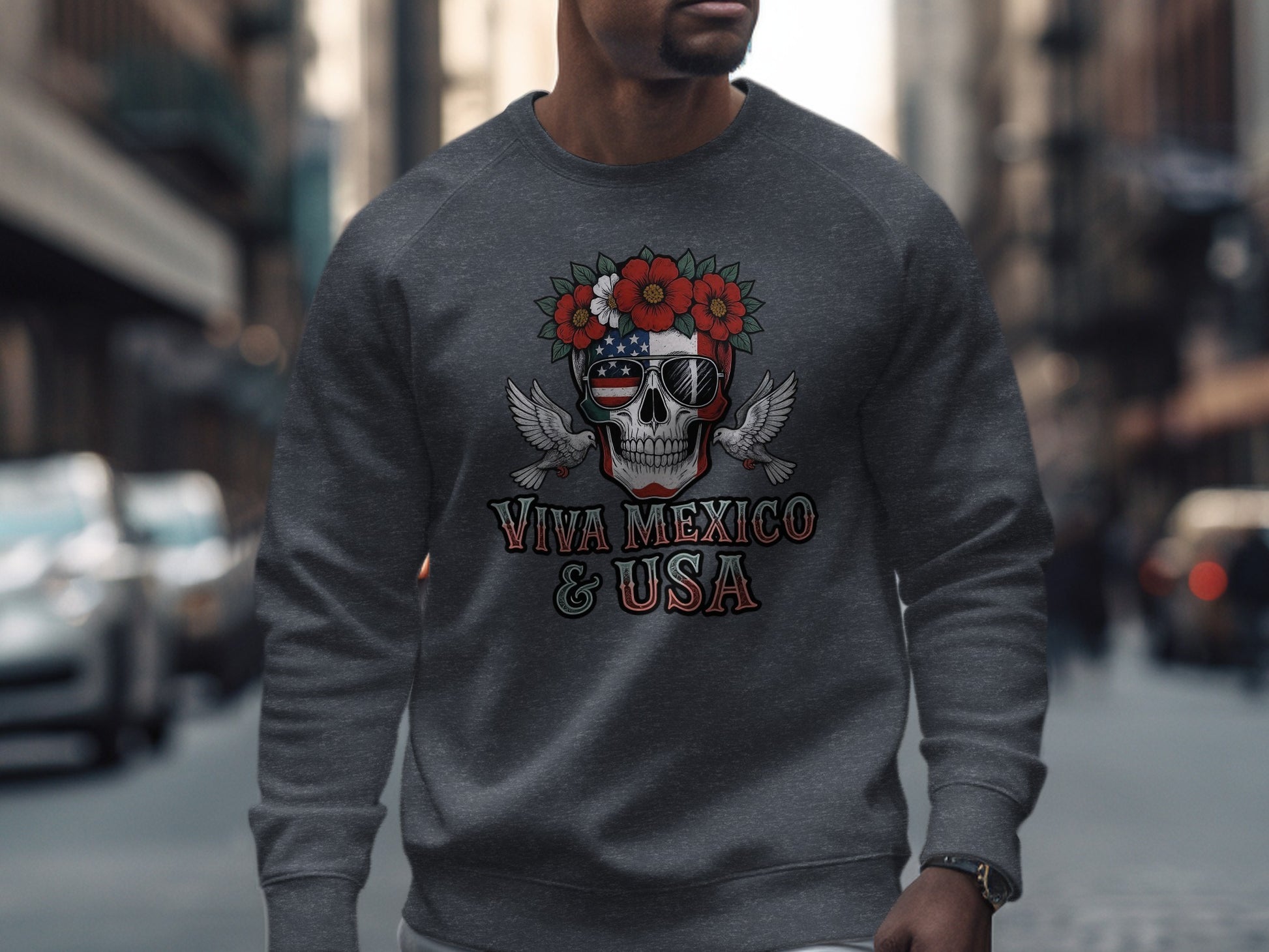 Viva Mexico & USA Skull Design Sweatshirt product type