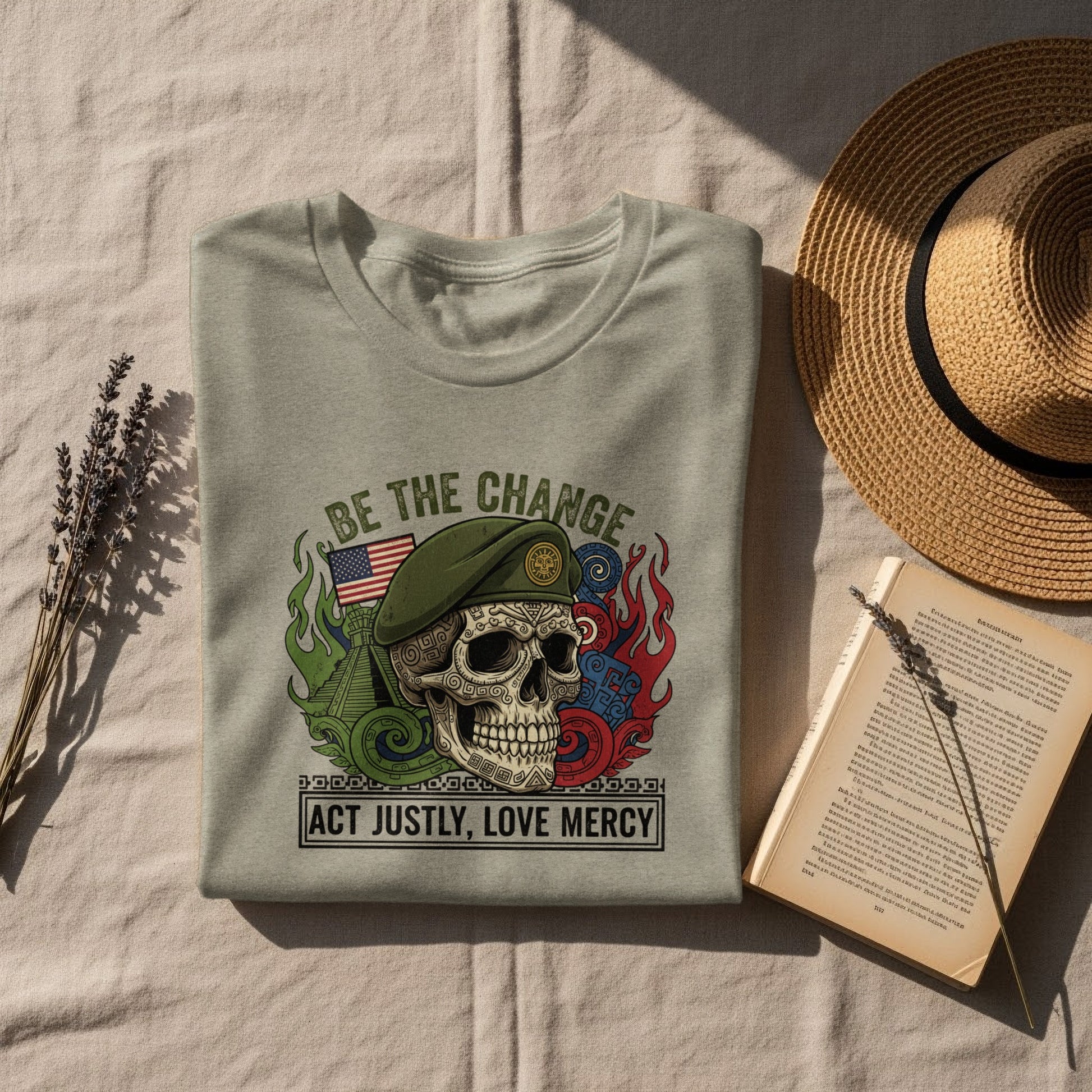Be The Change Act Justly Love Mercy Skull Design Shirt