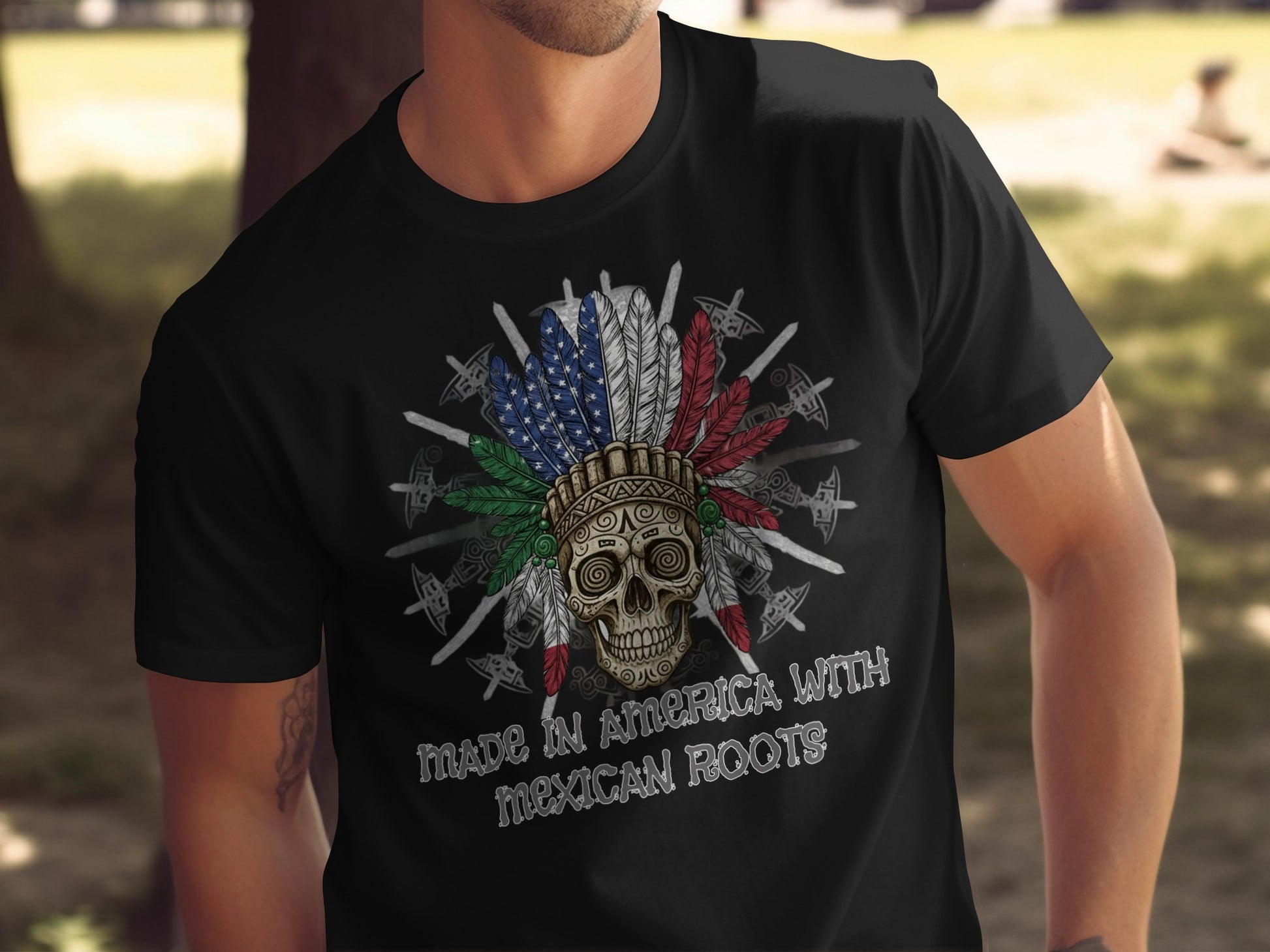 Made in America with Mexican Roots Skull Design Shirt