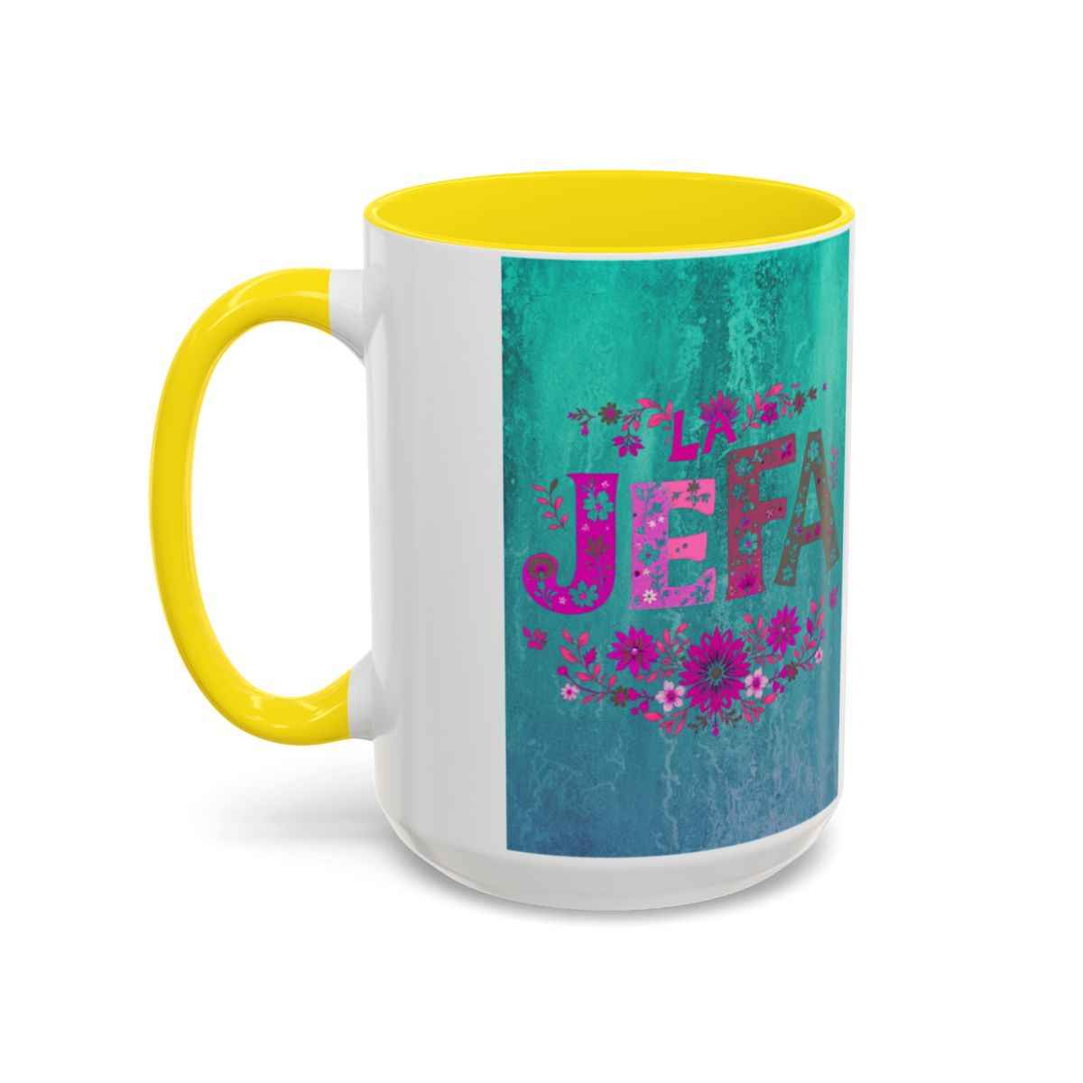 La Jefa Mug, Custom Ceramic Coffee Mug, Boss Lady Gift, Personalized Gift, Floral Design, 11oz 15oz Options, Lead-Free, Microwave Safe