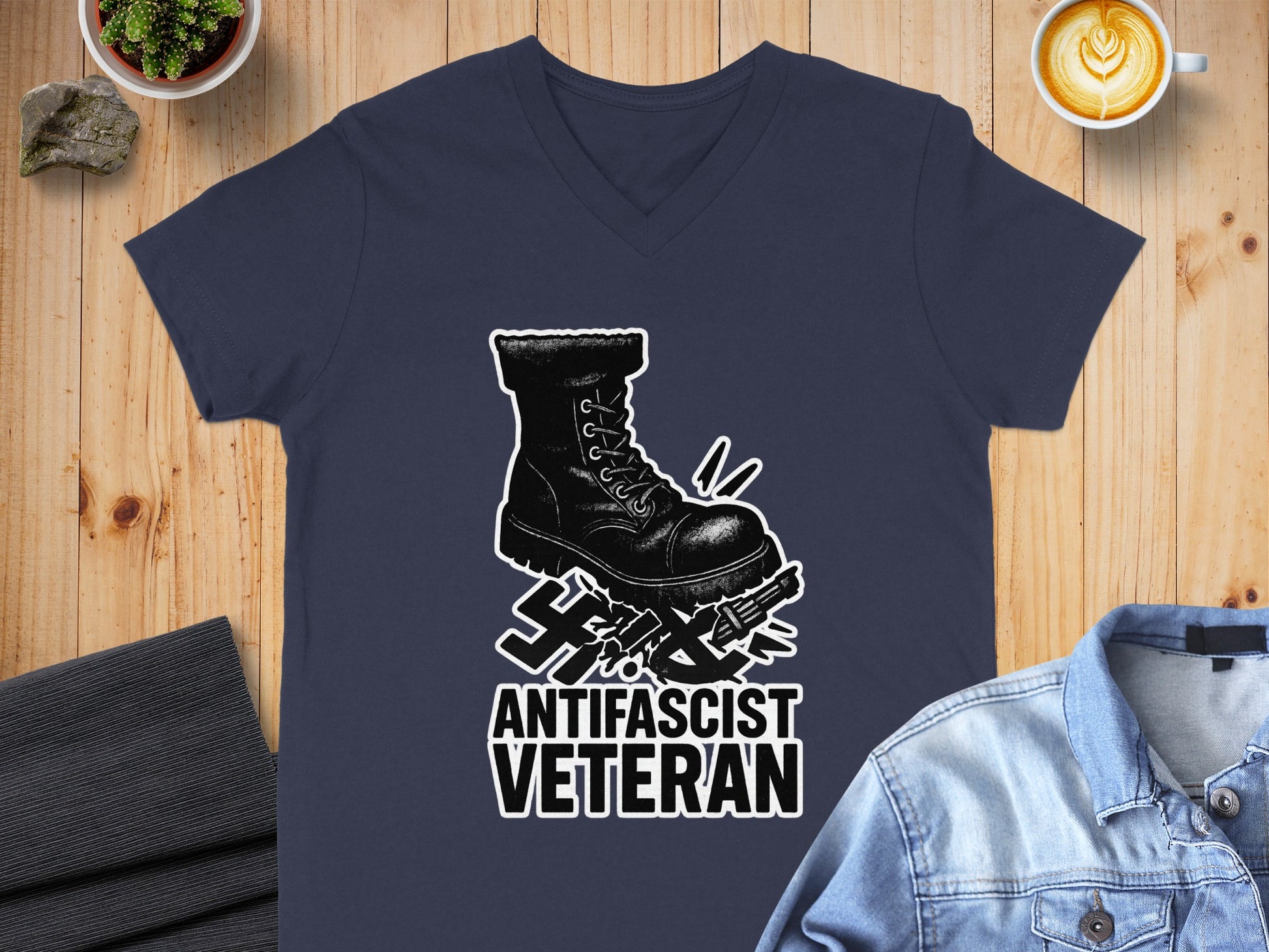 Antifascist Veteran Graphic Boot Design Shirt