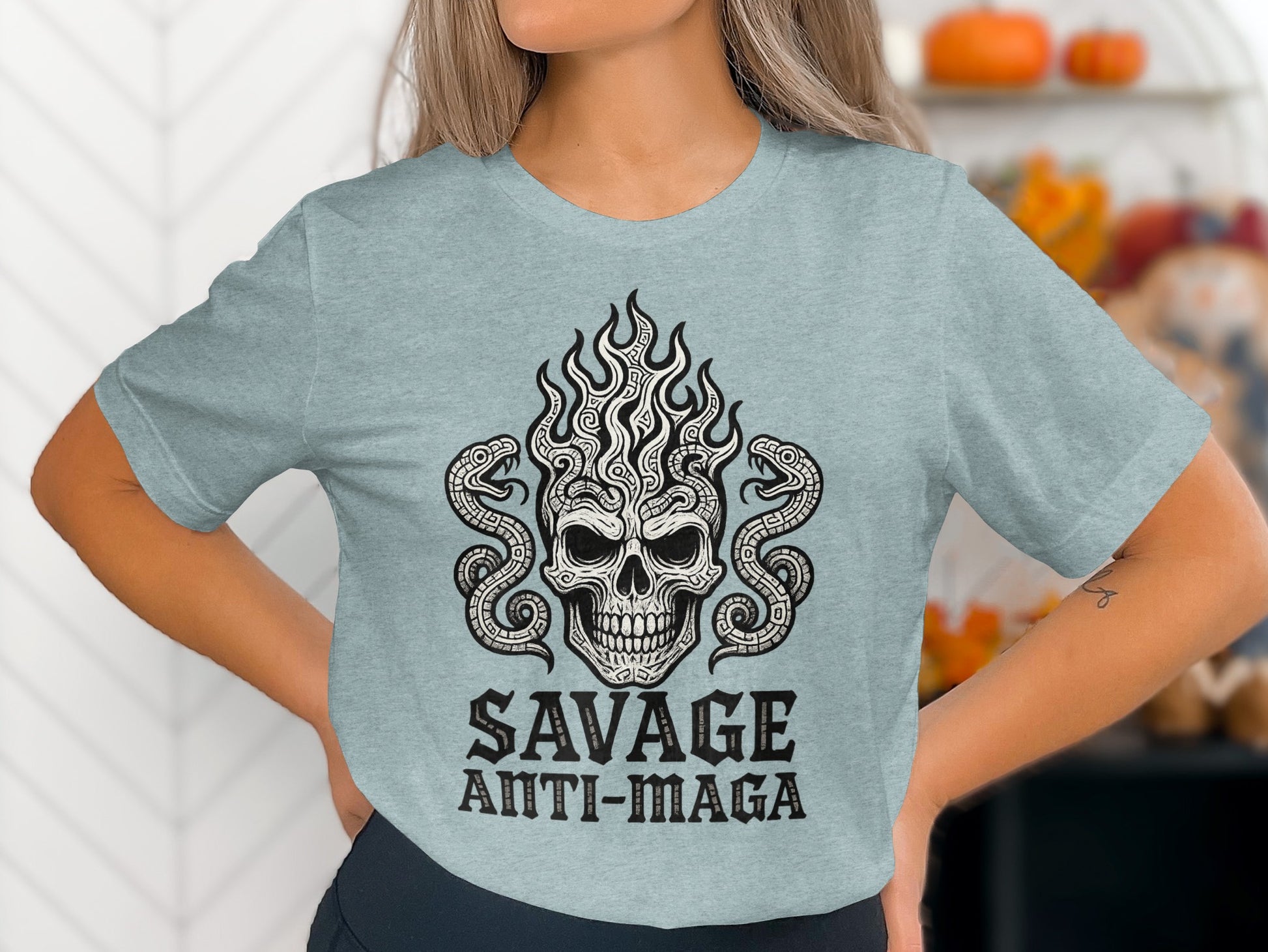 Savage Anti-Maga Graphic Skull Snake Design Shirt