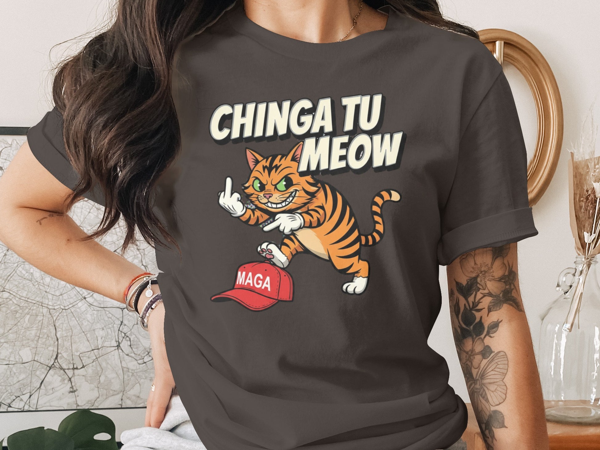 Chinga Tu Meow Tiger Cat Middle Finger MAGA Cap product type