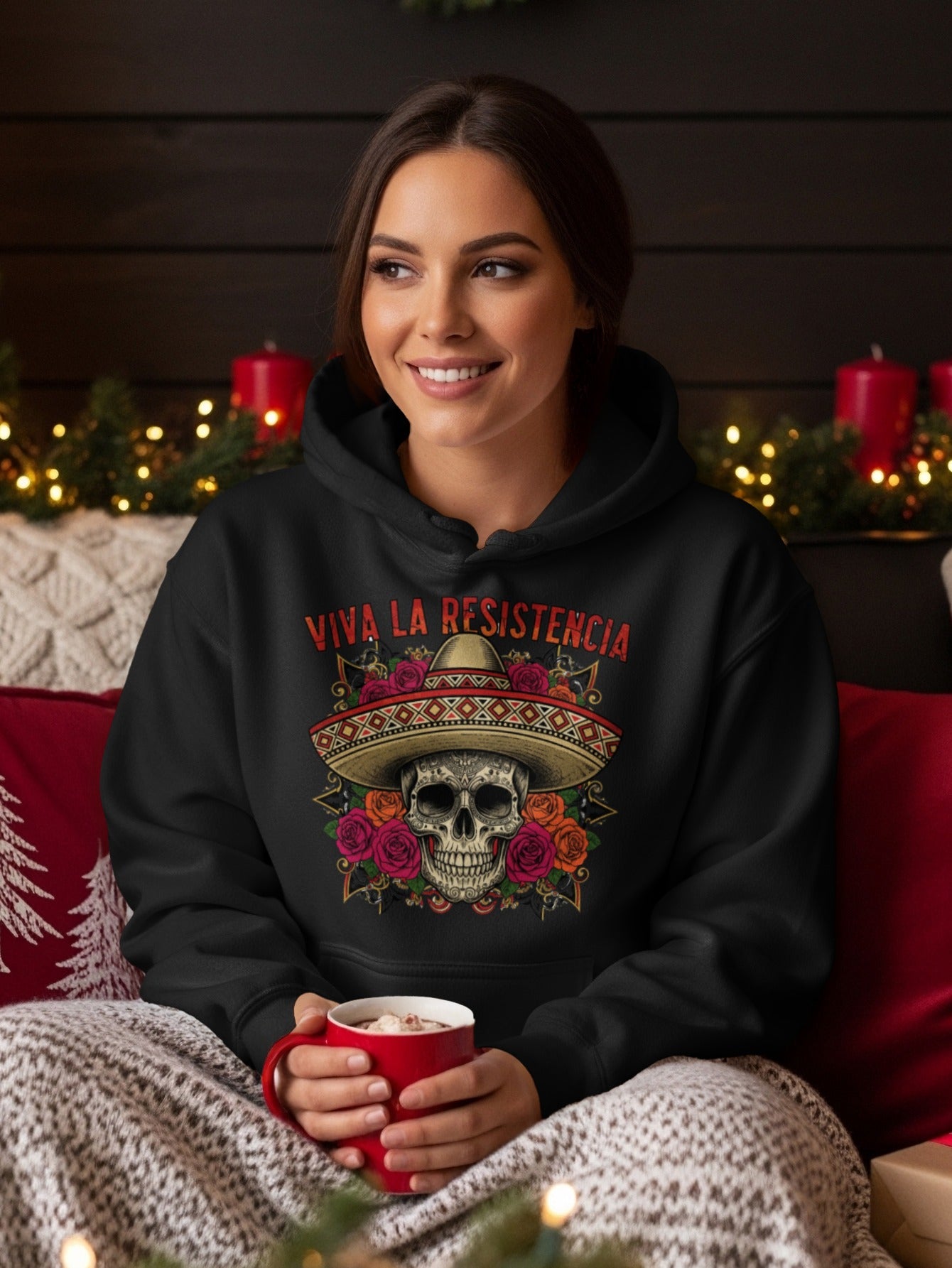 Viva La Resistencia Skull Roses In Sombrero Hoodie