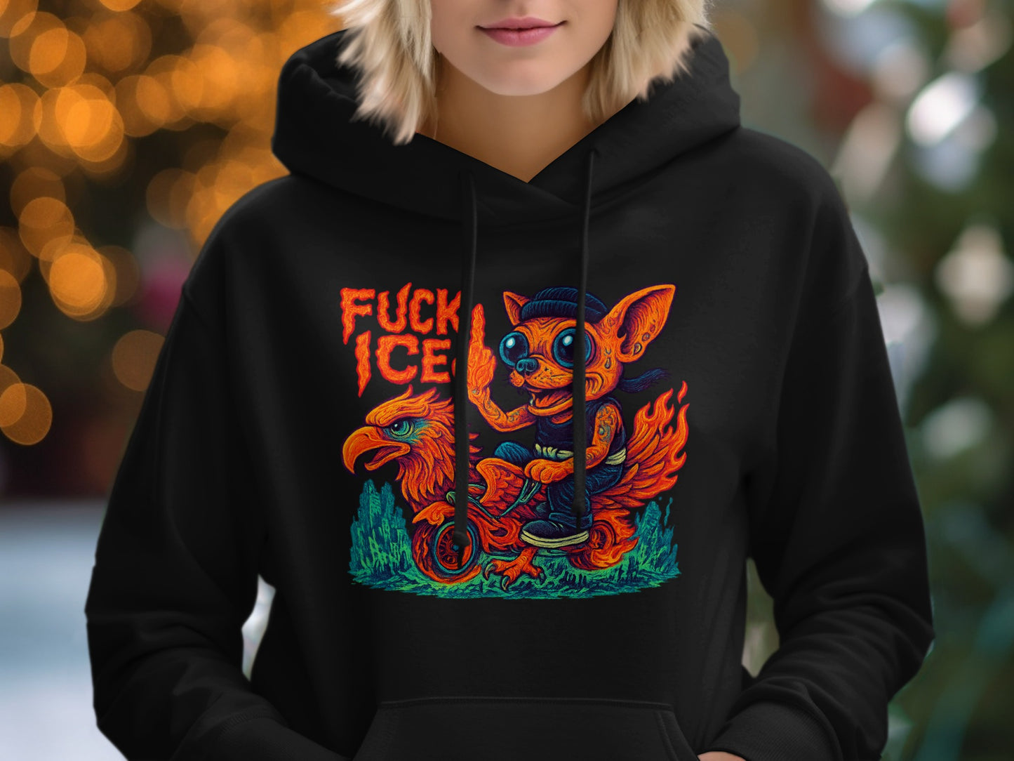 Edgy Cartoon Biker Design Black Hoodie product
