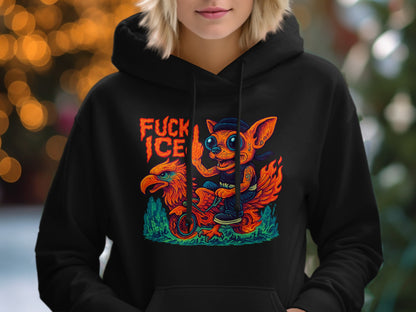 Edgy Cartoon Biker Design Black Hoodie product