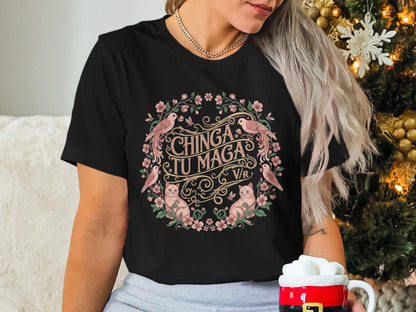 Chinga Tu Maga VR Shirt with Floral and Bird Design