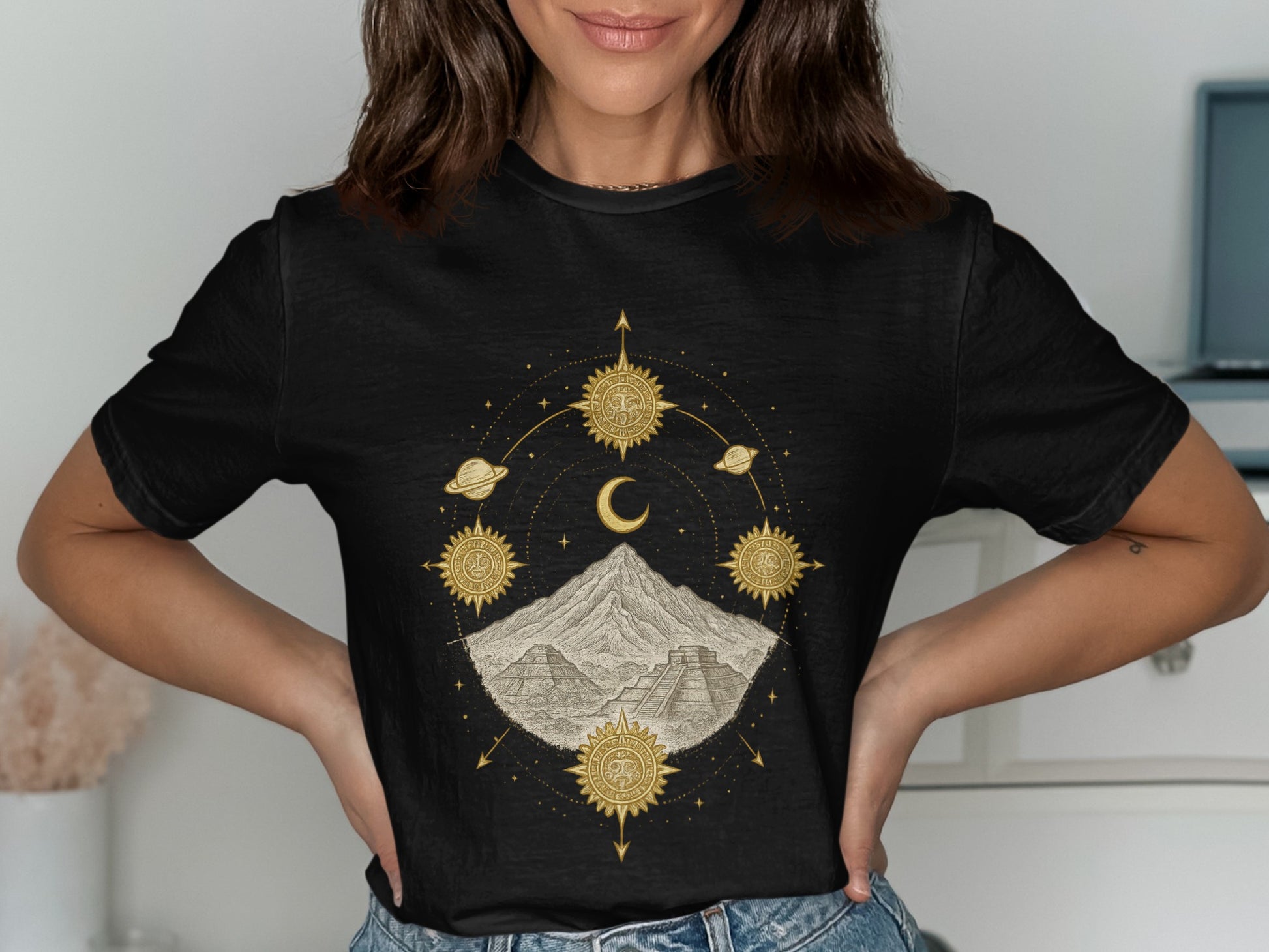 Mystical Mountain and Celestial Symbols T-Shirt product