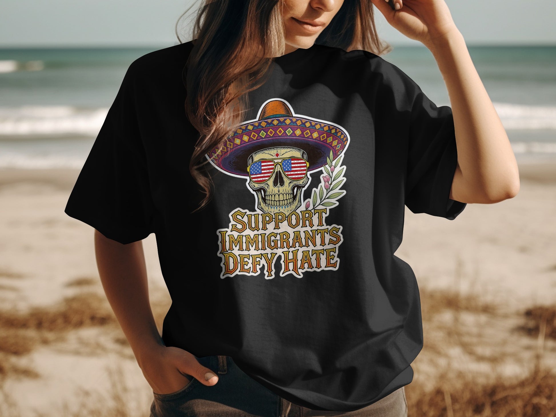 Support Immigrants Defy Hate Skull T-Shirt product type